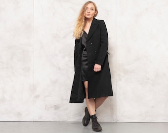 Black Wool Coat Vintage 70s Classic Coat Princess Coat Oversized Winter Outerwear Opera Coat 70s Women Vintage Clothing size XS Extra Small