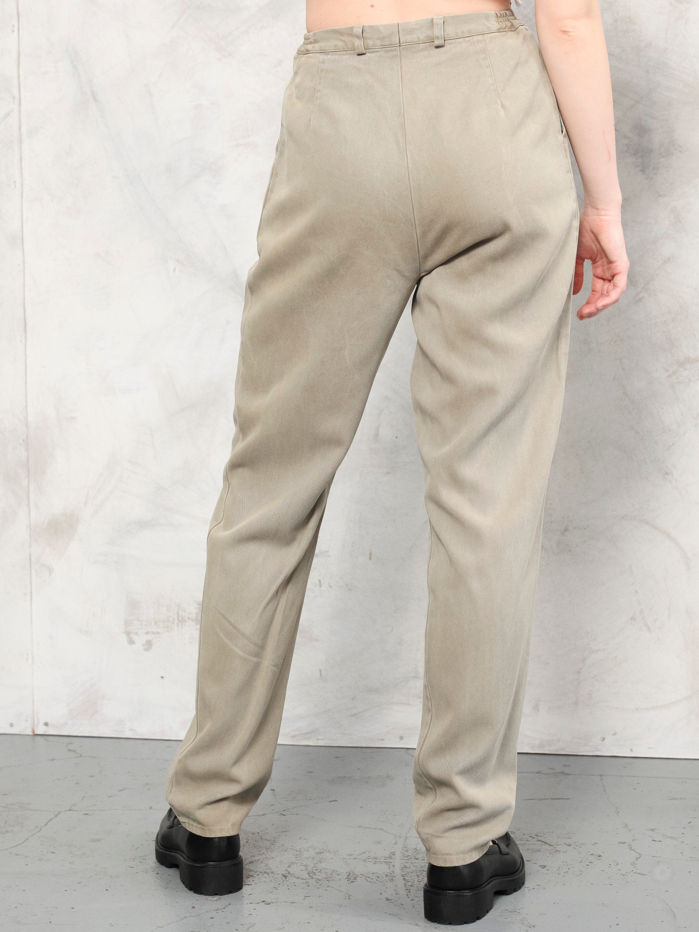 Minimalist Women Pants khaki green vintage trousers 90s casual Etsy