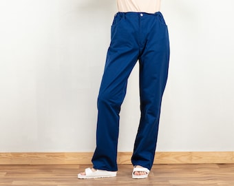 Women Blue Pants vintage 90s workwear blue cargo work pants straight painter pants high rise utility pants vintage clothing size small