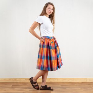 Plaid Summer Skirt vintage midi skirt high waist button front skirt retro multicolor checkered summer skirt 90s vintage clothing size small image 2