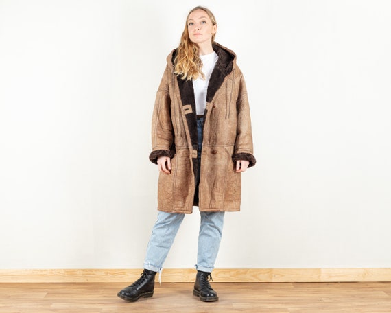 Hooded Sheepskin Coat Vintage 80s 