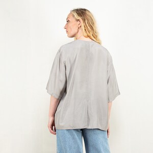 Grey Silk Blouse vintage classic shirt retro summer gray minimalist blouse women short sleeve shirt vintage clothing size large image 3