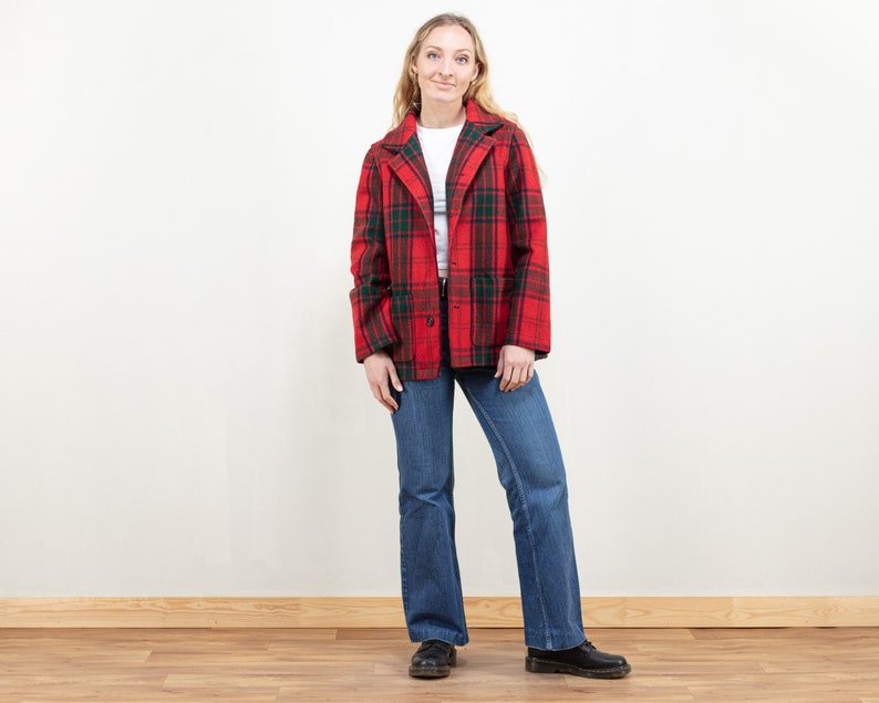 Plaid Americana Jacket women vintage 80s lumberjack woodcutter shirt retro women long sleeve winter blazer vintage clothing size small image 2