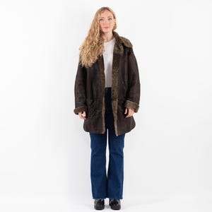 90s Western Sheepskin Coat, Size L Vintage Shearling Coat, Western Cowgirl Overcoat, Vintage Outerwear, Brown Shearling Coat, Western Wear
