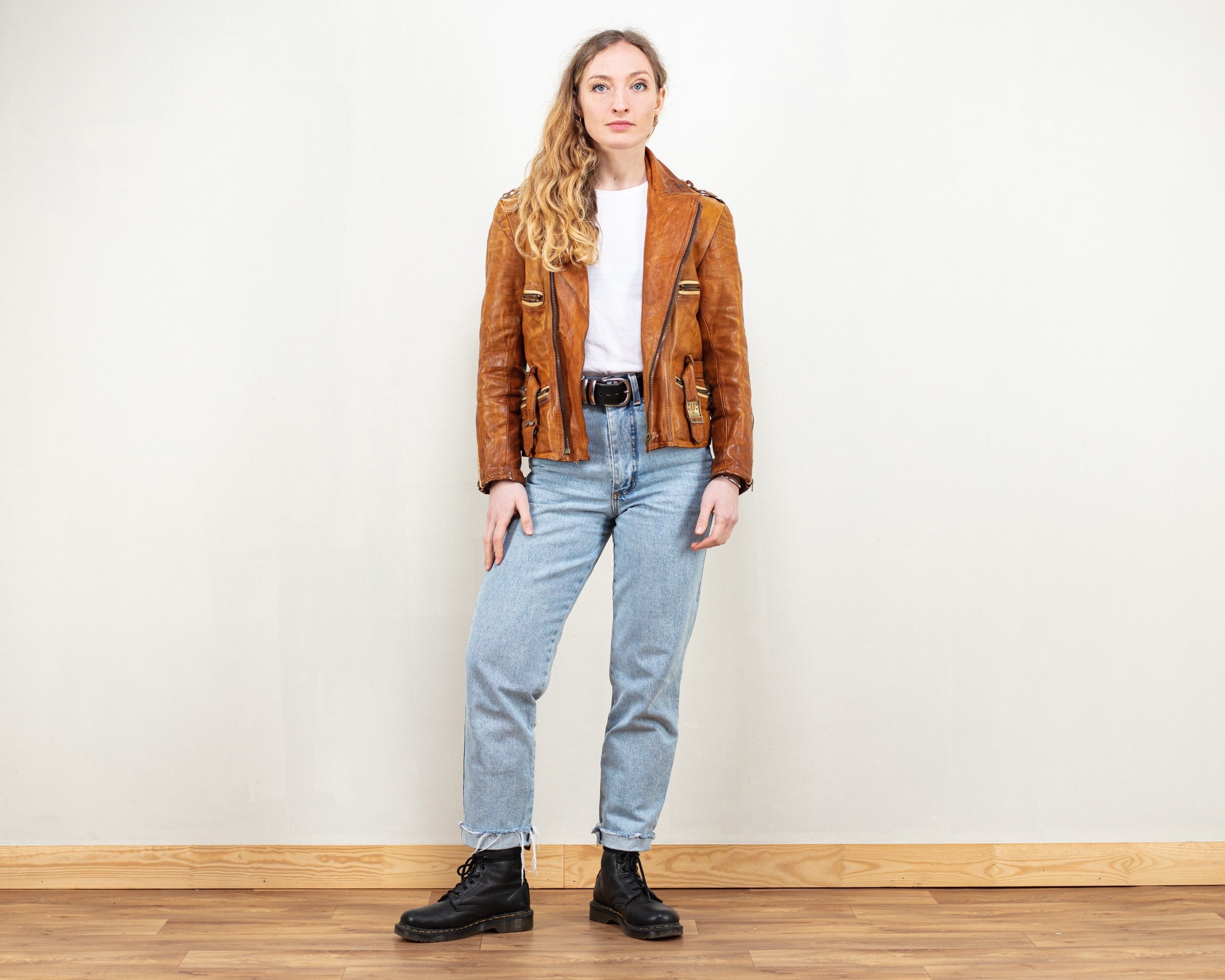 Distressed Leather Jacket Vintage 70's 