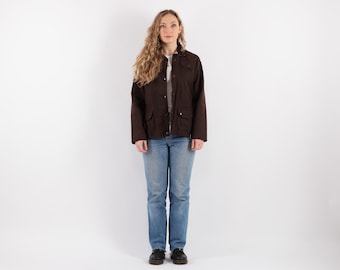 90s Vintage Waxed Cotton Jacket, Brown Oilskin, Size M