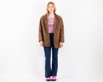 70s Vintage Brown Sheepskin Shearling Coat, Size M