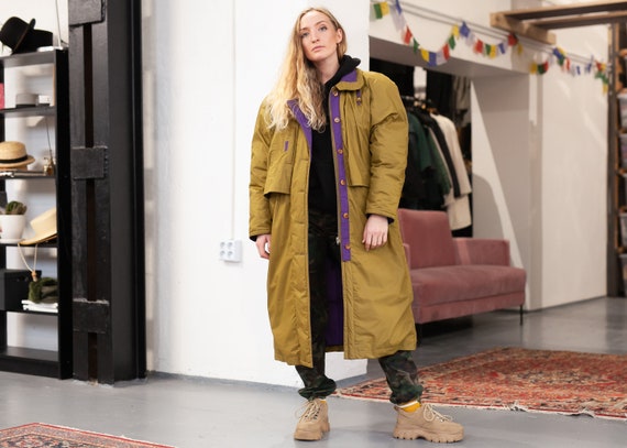 Vintage Down Puffer Coat . Women 80s Oversized Lon