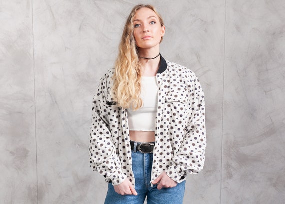Vintage 80s Corduroy Bomber Jacket . Oversized Pat