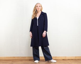 60s Blue Coat vintage blue wool blend overcoat dark blue wool coat retro ladies overcoat women coat 60s vintage clothing size extra small