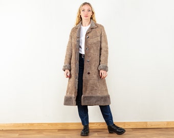 Manteau en peau de mouton retournée vintage des années 70, manteau en peau de mouton retourné beige, doublure en peau de mouton retournée beige presque célèbre Penny Lane, survêtement vintage, taille petit S