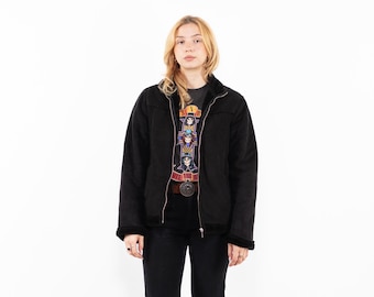 Black Faux Shearling Jacket, Y2K Style, Size M