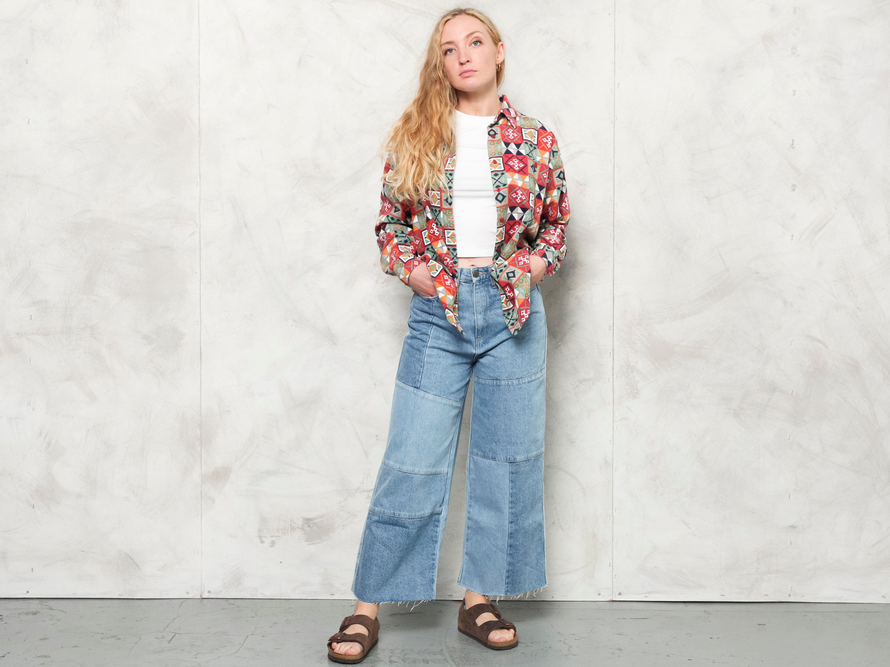 Vintage Aztec Shirt 90s Women Flannel Shirt Geometric Southwestern Shirt Long Sleeve Shirt Thick Cotton Jacket Overshirt Size Large