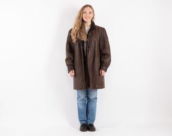 80s Brown Sheepskin Coat, Vintage Shearling Overcoat, Size L