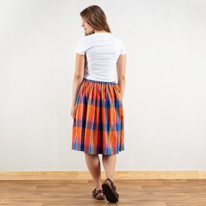 Plaid Summer Skirt vintage midi skirt high waist button front skirt retro multicolor checkered summer skirt 90s vintage clothing size small image 3