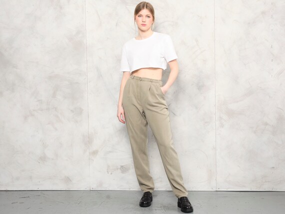 Minimalist Women Pants Khaki Green 