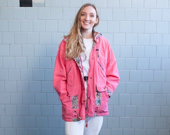 90s Pink Windbreaker Jacket With Hood 
