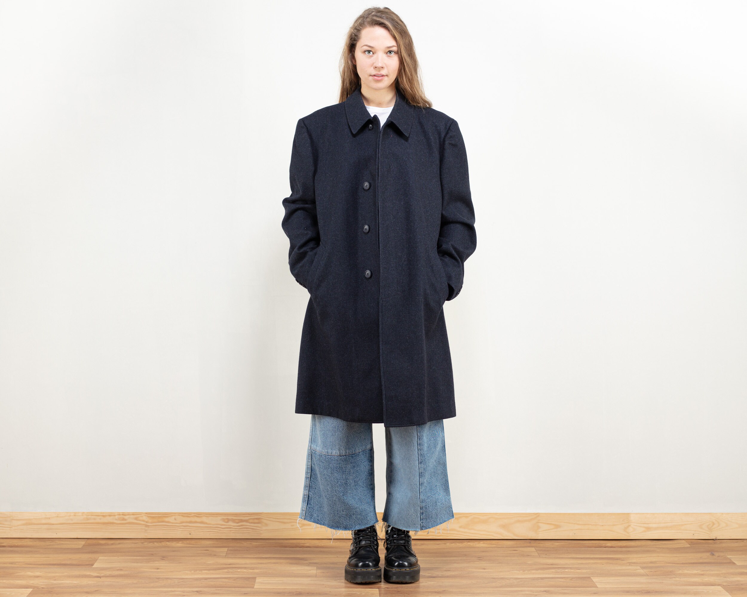 Blue Wool Coat Women Vintage 80s Winter Coat Long Jacket