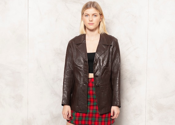 Leather Blazer Jacket 70s Vintage Women Leather Ja