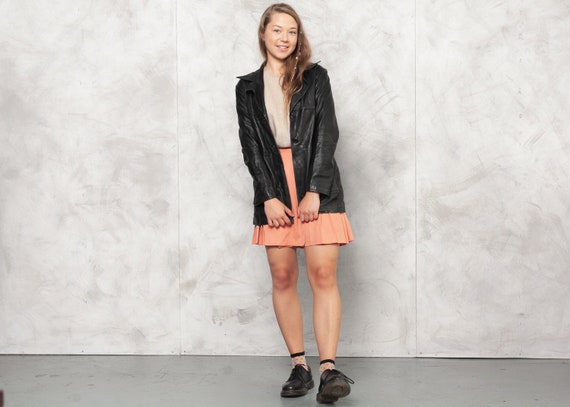 90s Black Leather Jacket Vintage Minimalist Black