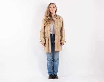 80s Vintage Beige Sheepskin Coat, Retro Overcoat, Size L