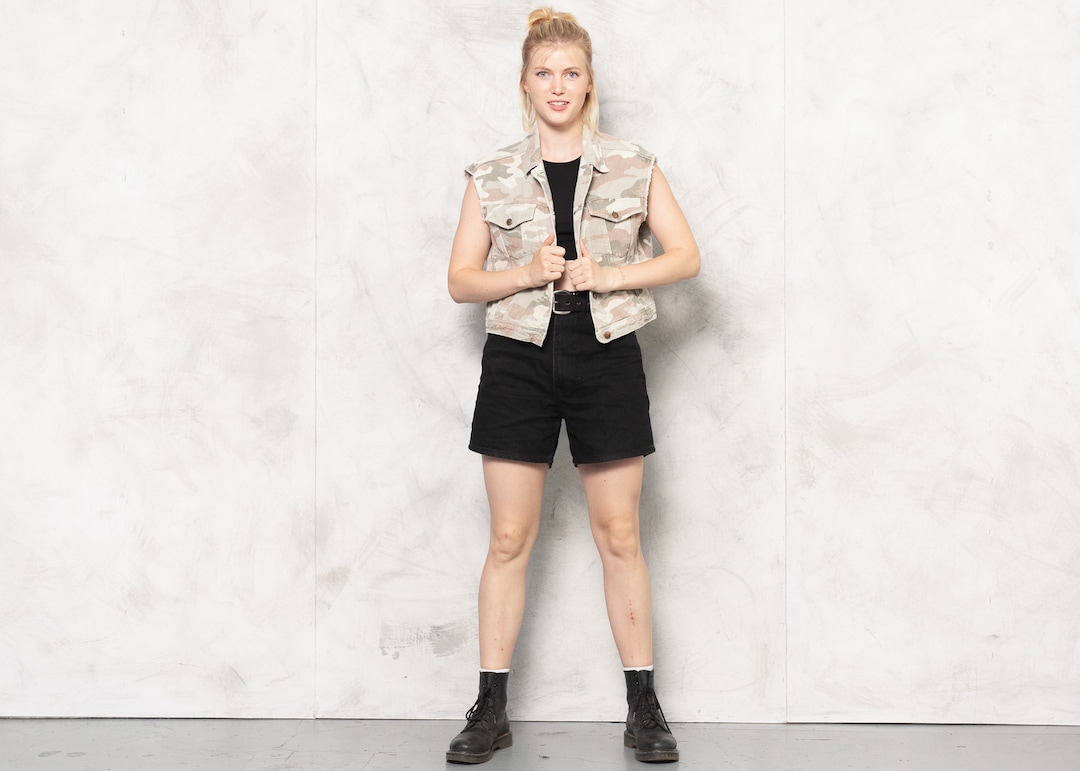 Vintage 80s Military Denim Vest . Vintage Women Camouflage Etsy