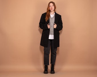 Jaren '00 vintage jas van wolmix, oversized grijze aflak, maat L