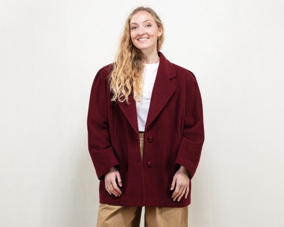 Red Wool Peacoat Women Vintage 90s 