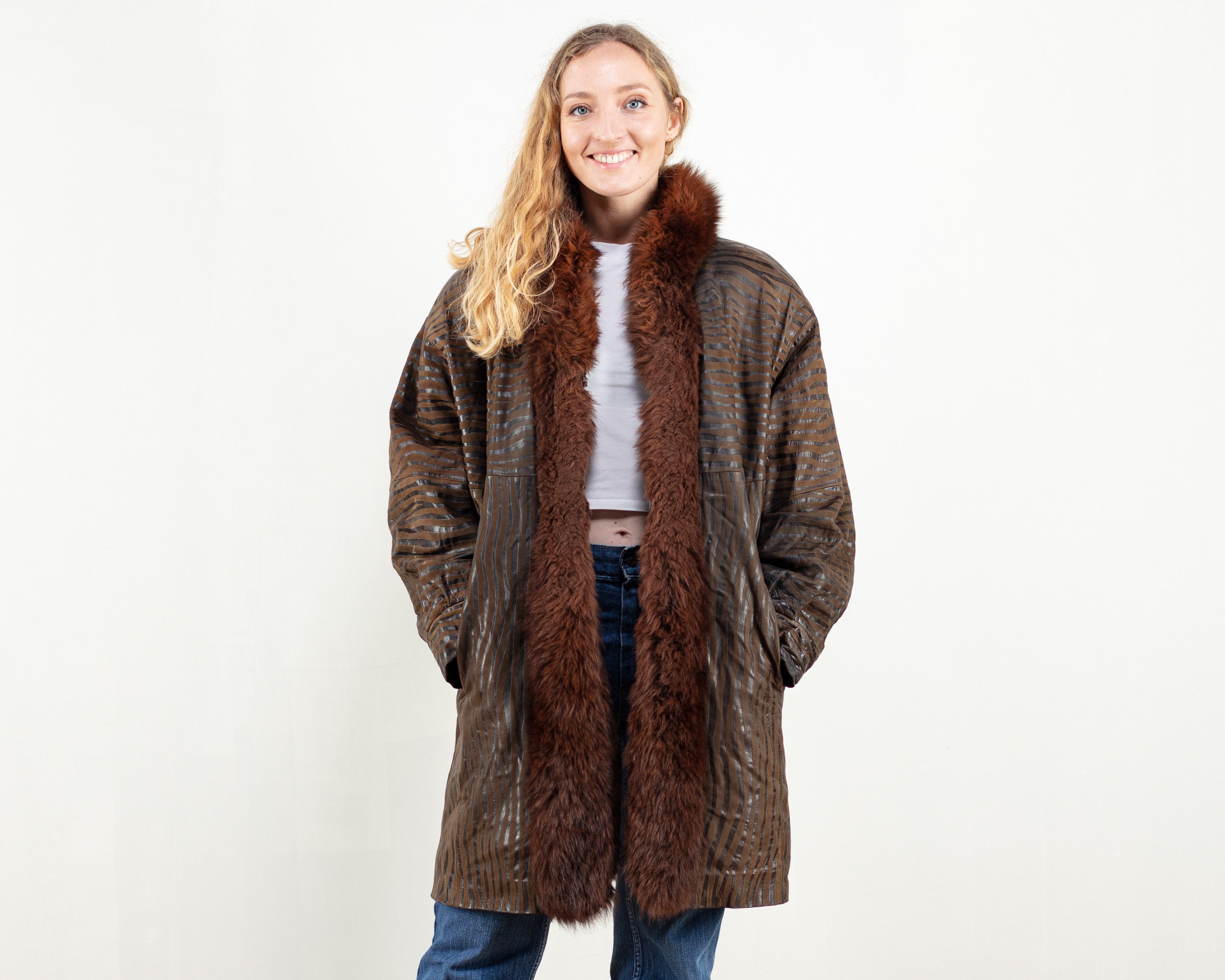 Suede Fur Coat 90s Fur Lined Zebra Pattern Suede Coat Suede Fur Coat 90s Fur Lined Zebra Pattern Suede Coat