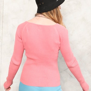 Y2K Knit Top 2000s coral pink sweater casual retro tee textured cotton spring top long sleeve top women vintage clothing size xs extra small zdjęcie 6