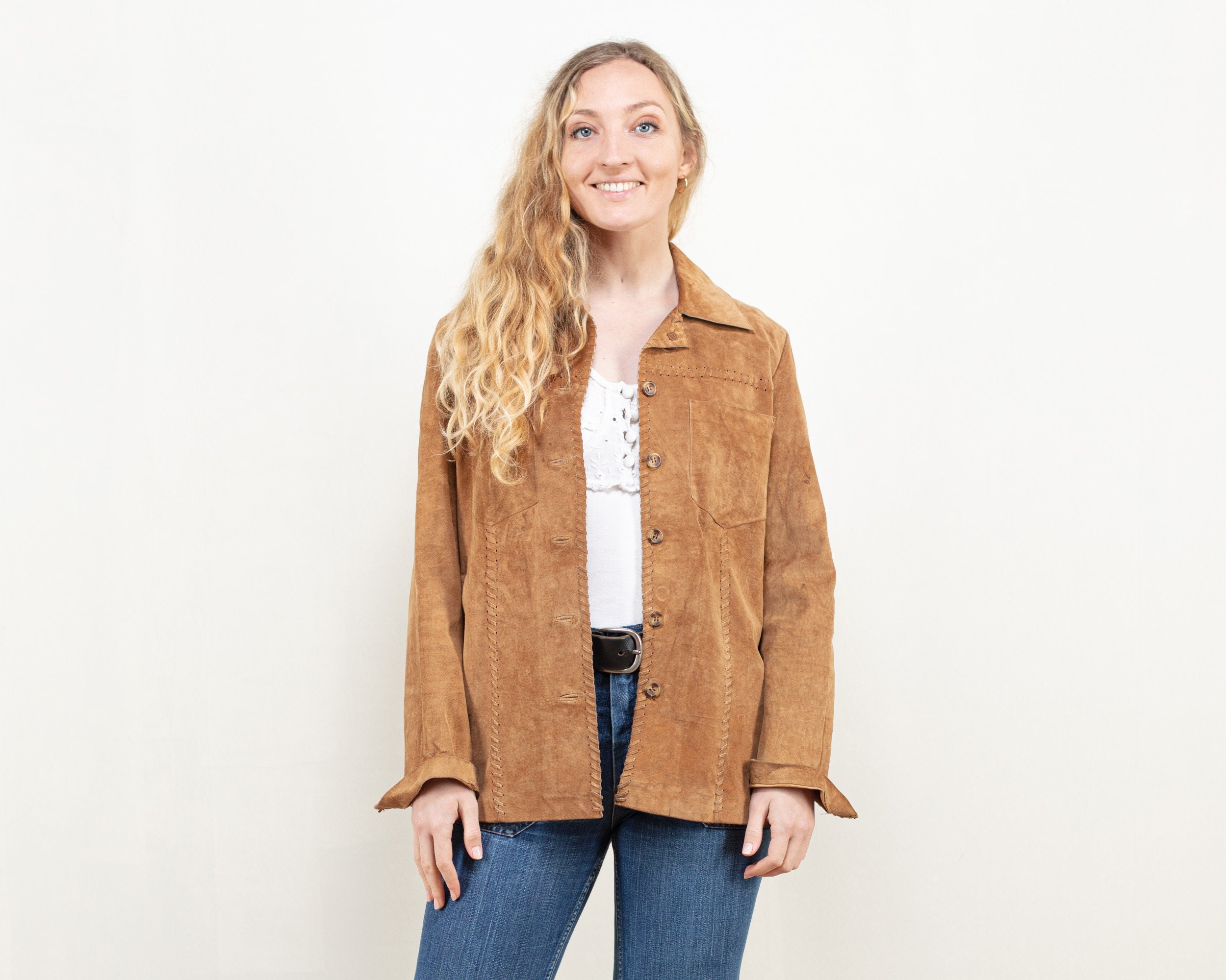 Brown Suede Jacket Shirt Vintage 90s 