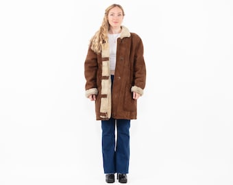 Casaco de pele de carneiro vintage oversized dos anos 70, tamanho G/GG