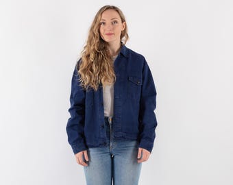 80s Vintage Blue Italian Chore Jacket, Cotton Canvas Workwear, Size L
