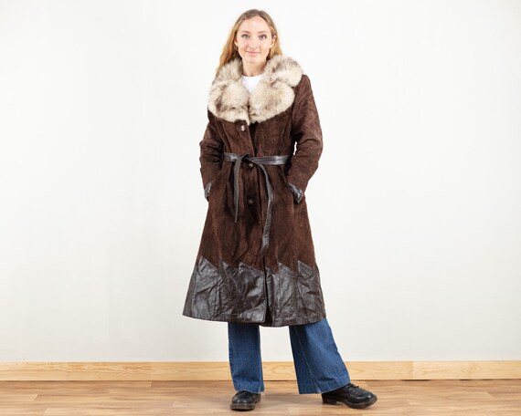 70s suede coat 2025 with fur trim