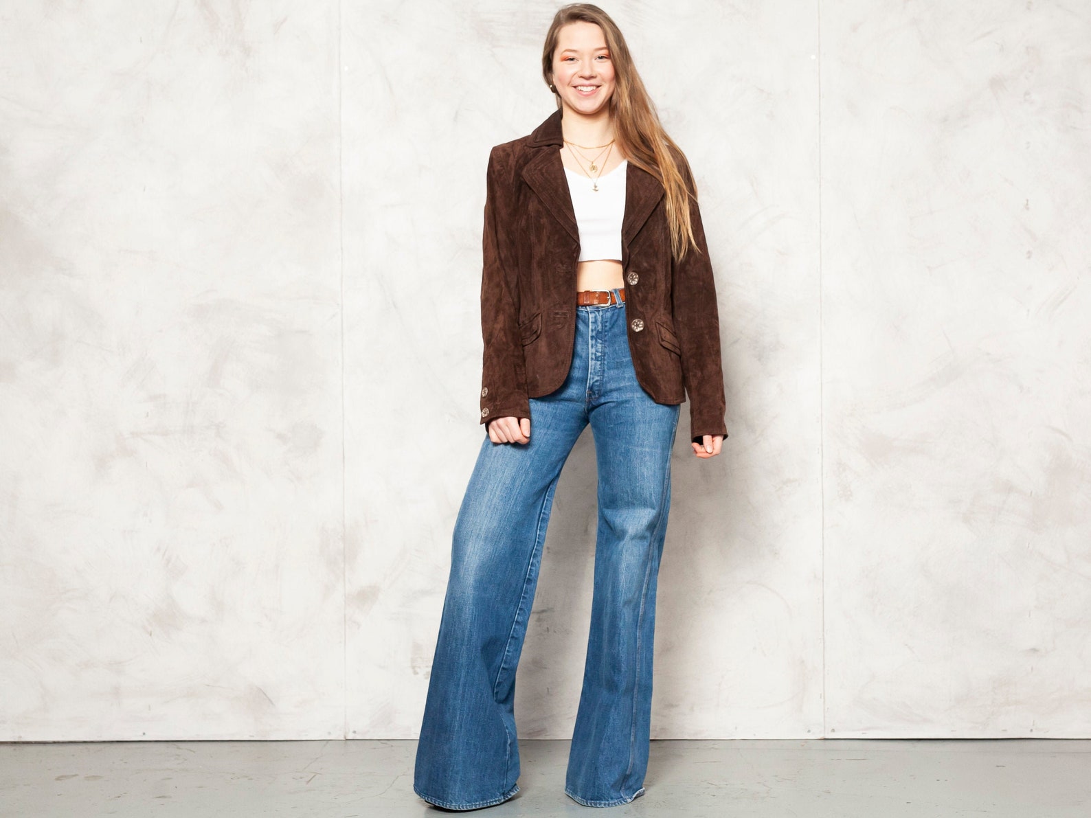 BraunE Wildleder Jacke Lederjacke retro Oberbekleidung | Etsy