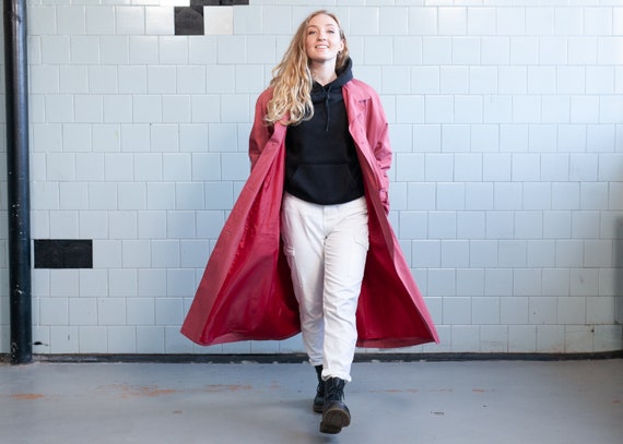 Vintage Pink 80s Trench Coat . Vintage Longline Pi