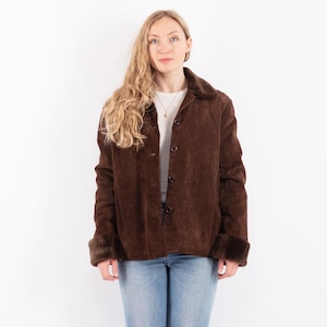 Brown Suede Sherpa Jacket 90&#39;s, Size L Vintage Suede Jacket, Cowgirl Ranch Jacket, Vintage Boho, Western Ranch Wear, NorthernGirlStore