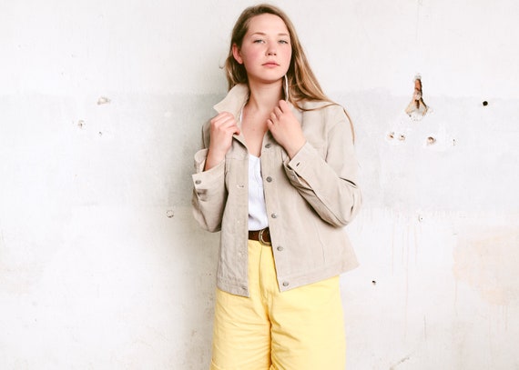 90s Suede Trucker Jacket . Vintage Soft Suede Jack