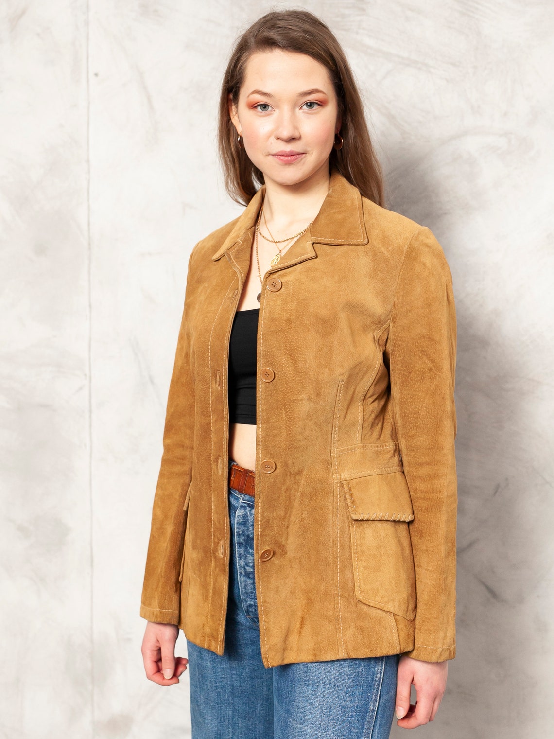 Vintage Suede Blazer brown women leather jacket western | Etsy