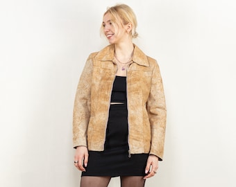 90s Vintage Beige Suede Jacket, Distressed Leather Blazer, Size M