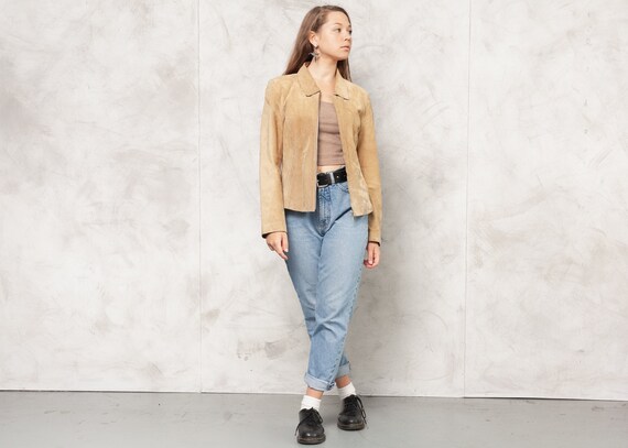 Vintage 90s Beige Suede Blazer Jacket Vintage Wome