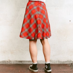 80s Vintage Skater Skirt . Checked High Waist Skirt Casual A-Line Skirt Summer Skirt Plaid Orange Skirt Flared Knee Length Skirt. size Small image 6