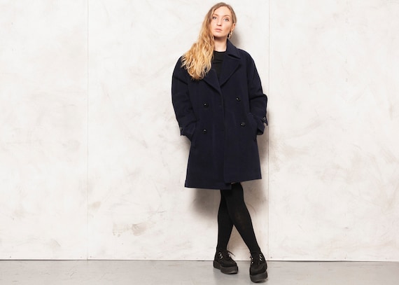 Wool Cashmere Coat Vintage 80s Casual Coat Women R