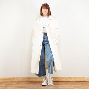 White Trench Coat women vintage 80s duster light mac coat cotton raincoat mod maxi coat long jacket 80s vintage clothing size medium