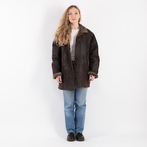 90s Sheepskin Shearling Coat , Size XL Vintage Shearling Coat, Western Style Overcoat, Vintage Outerwear, Rancher Coat, Womens Clothing
