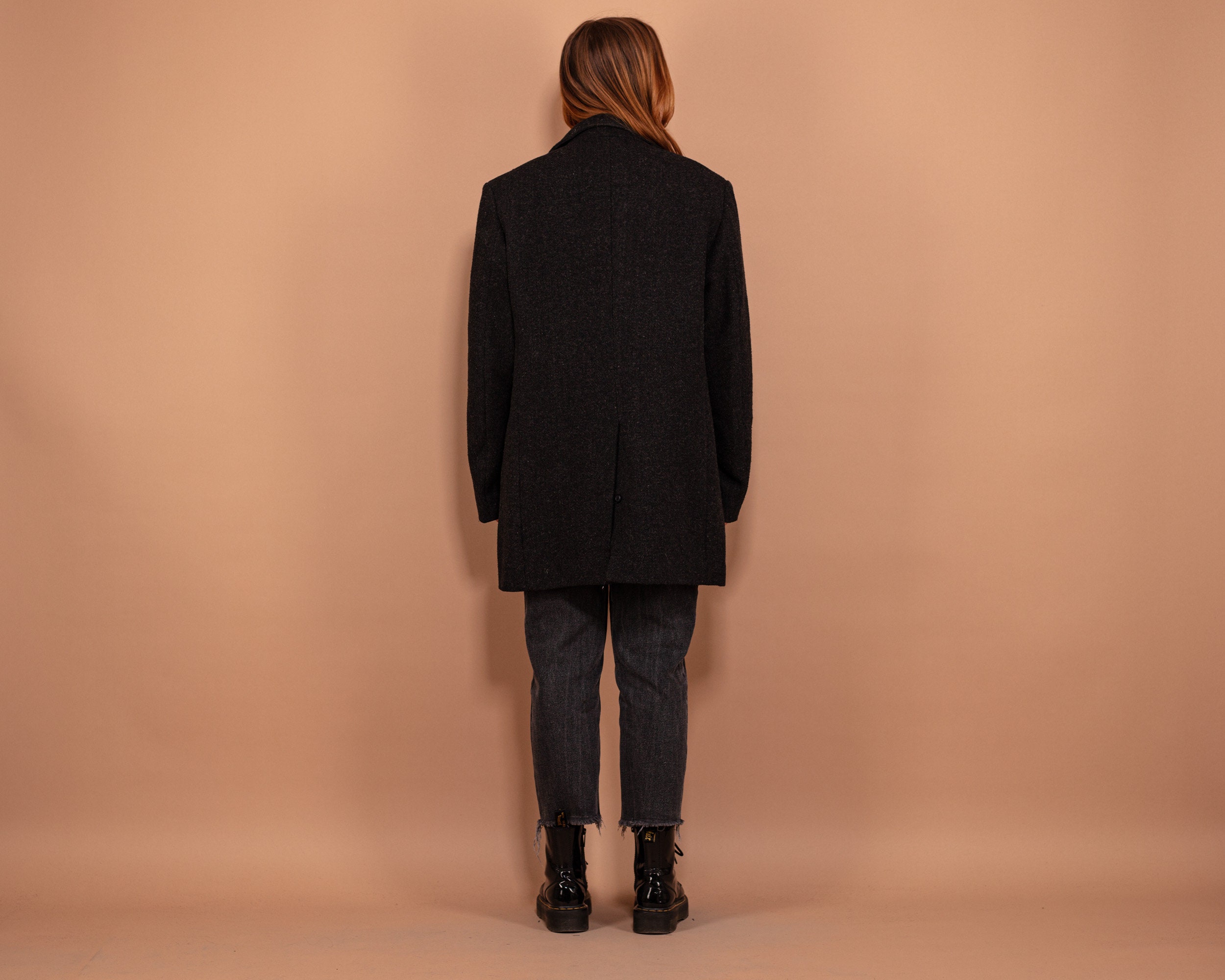 00s Vintage Wool Blend Coat, Oversized Gray Topcoat, Size L - Etsy