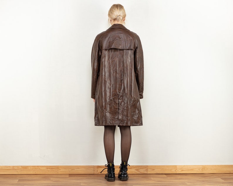 Faux Leather Double-Breasted coat vintage 70s women brown faux leather coat minimalist daisy jones and the six raglan oversized size large image 3