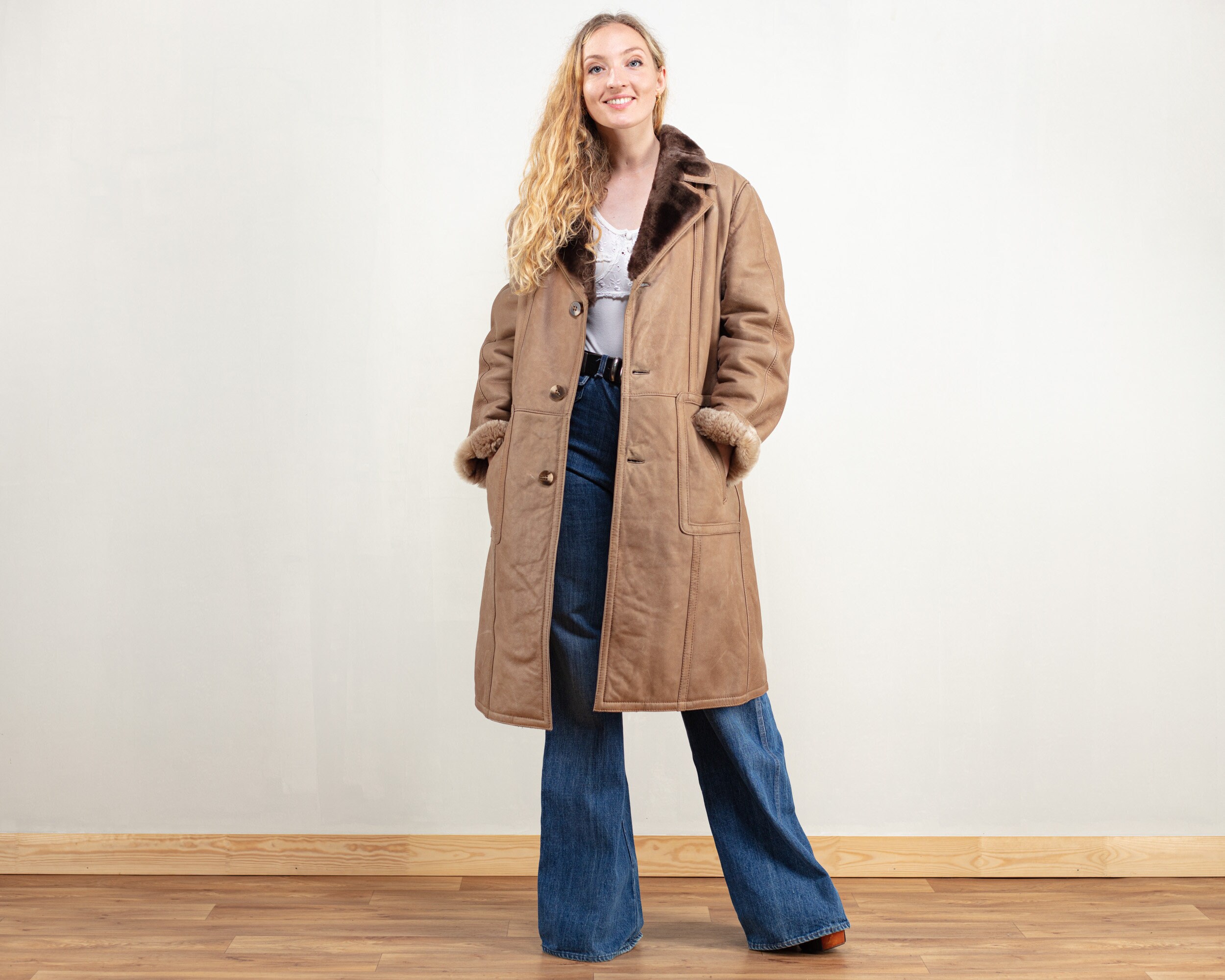Leather Sheepskin Coat Women Vintage 