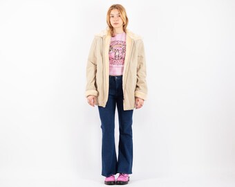 90s Vintage Beige Suede Sherpa Coat, Women's Overcoat, Size L