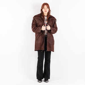 80&#39;s Sheepskin Shearling Coat, Size XL Brown Sheepskin Coat, Western Style Sheepskin Overcoat, Vintage Outerwear, Sustainable Clothing